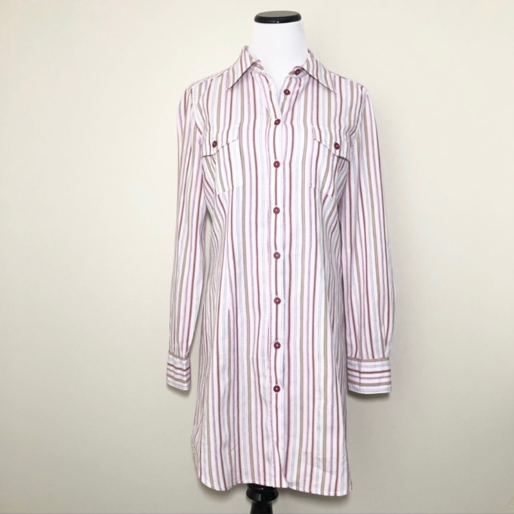 Weekend MaxMara Striped Button Down Shirt Dress Linen Blend